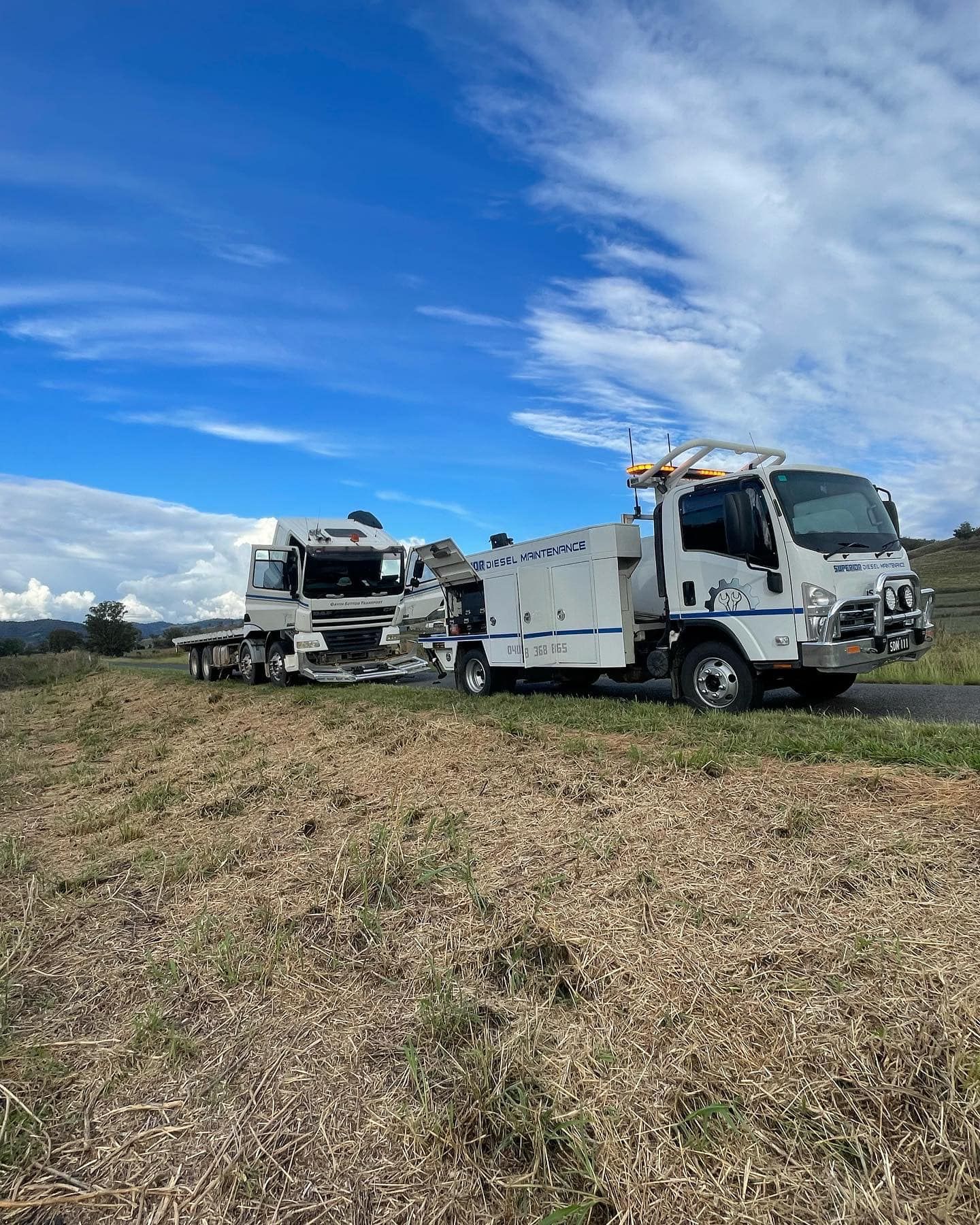 Truck On Side Of Road Being Repaired — Superior Diesel Maintenance in Westdale, NSW