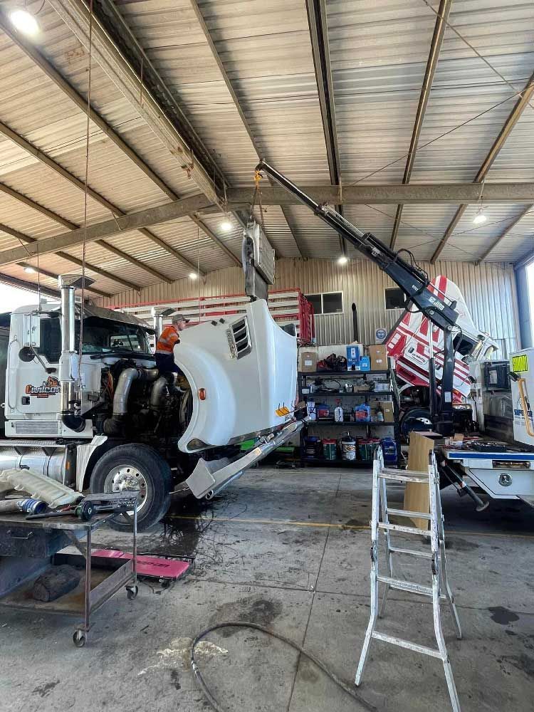 Truck Hood Lifted to Check Engine — Superior Diesel Maintenance in Westdale, NSW