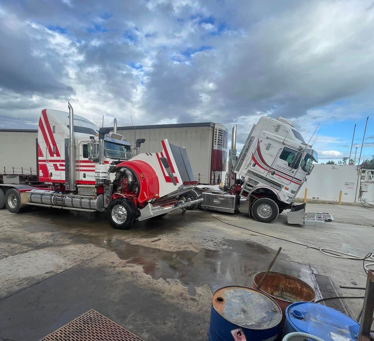 Fleet of trucks getting a service and repair work — Superior Diesel Maintenance in Westdale, NSW