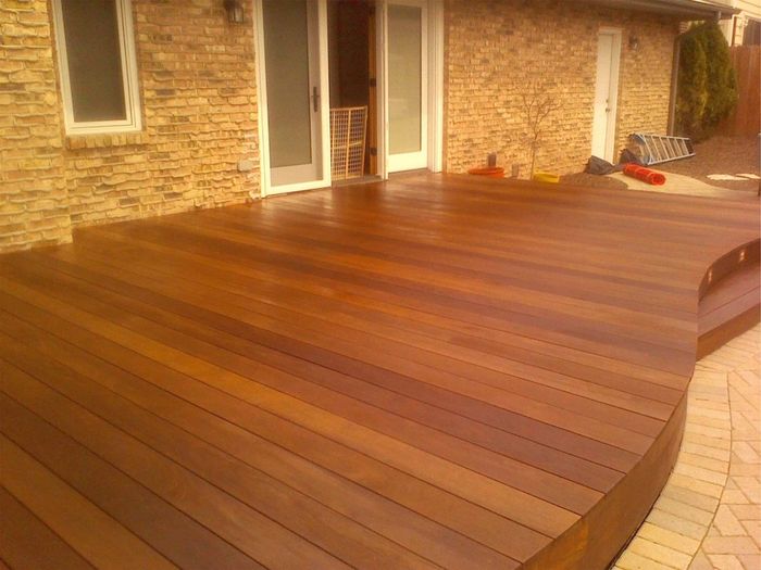 New red cedar outdoor wooden deck during nice weather