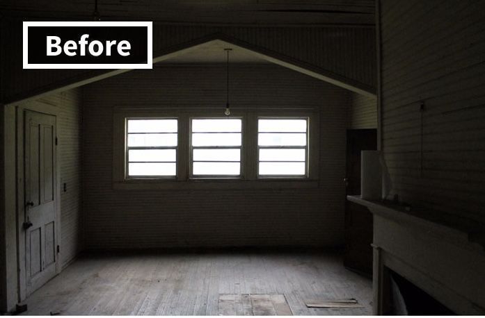 An empty room with a before sign above it