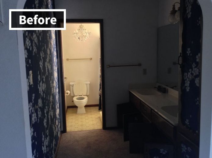 A before picture of a bathroom with a toilet and sink