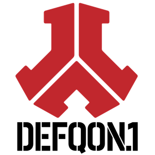 Een rood en zwart logo voor defqon.1