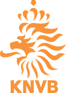 Een oranje logo voor de KNVB met een leeuw en een kroon