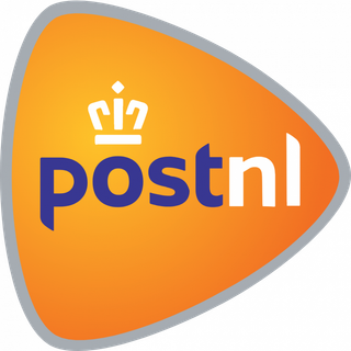 Een oranje postnl logo met een kroon erop