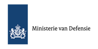 A blue and white logo for ministerie van defensie