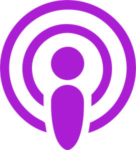 Apple Podcast Logo, a purple and white podcast logo with a microphone in the middle .