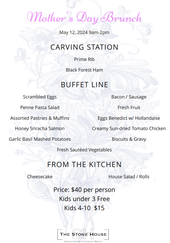 Mothers Day Brunch Menu