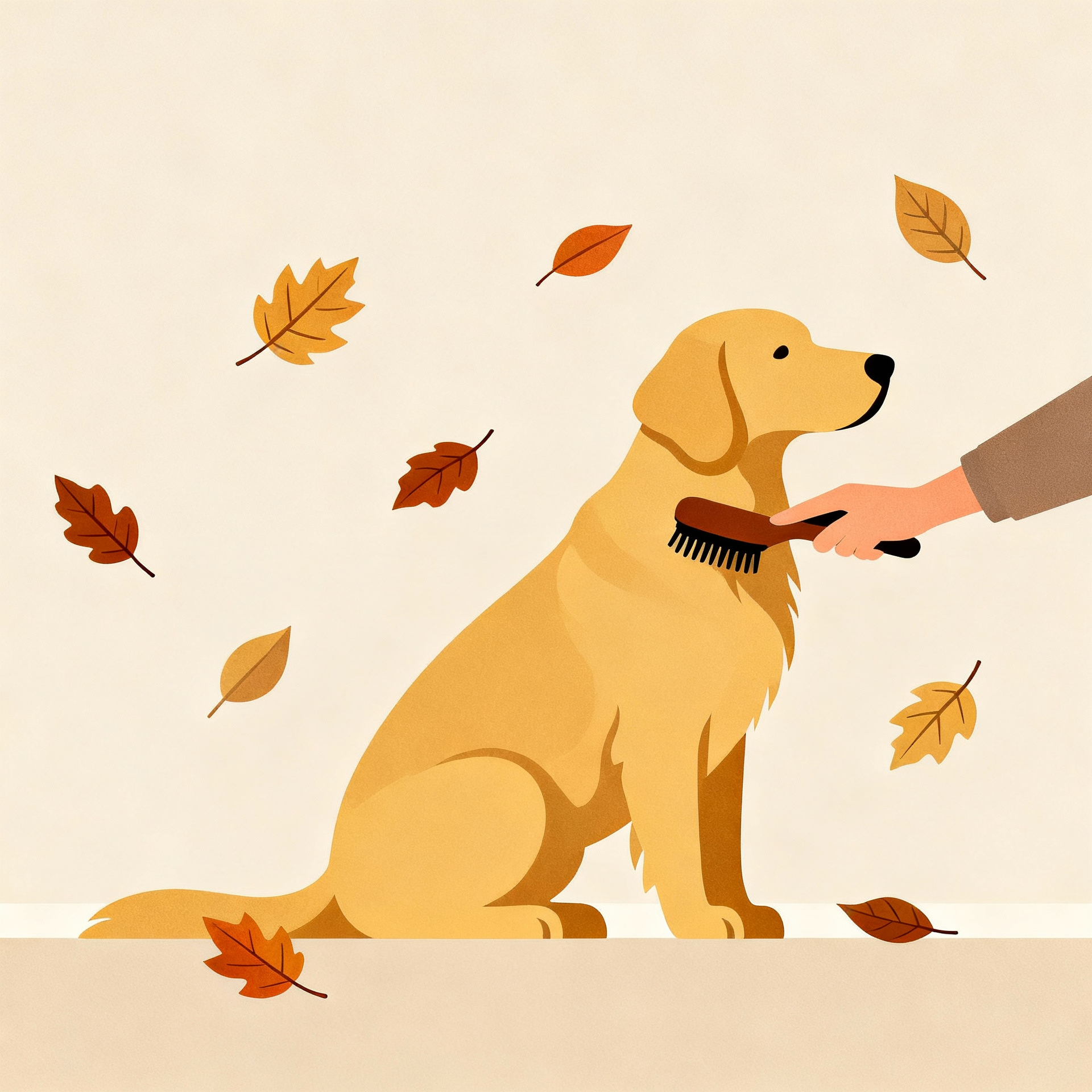 A dog transitioning from summer to fall with seasonal grooming care