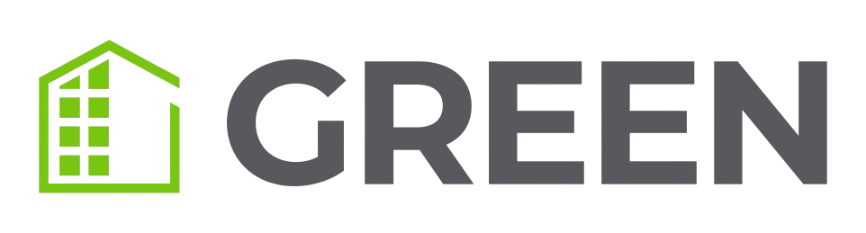A green logo with a house on it