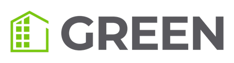 A green logo with a house on it