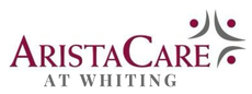 The logo for aristacare at whiting is red and white