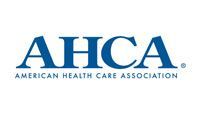 The logo for the american health care association is blue and white.