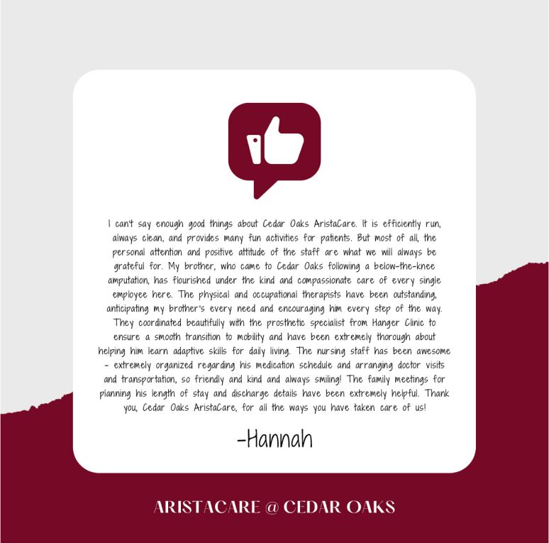 A card with a thumbs up icon and a quote from hannah