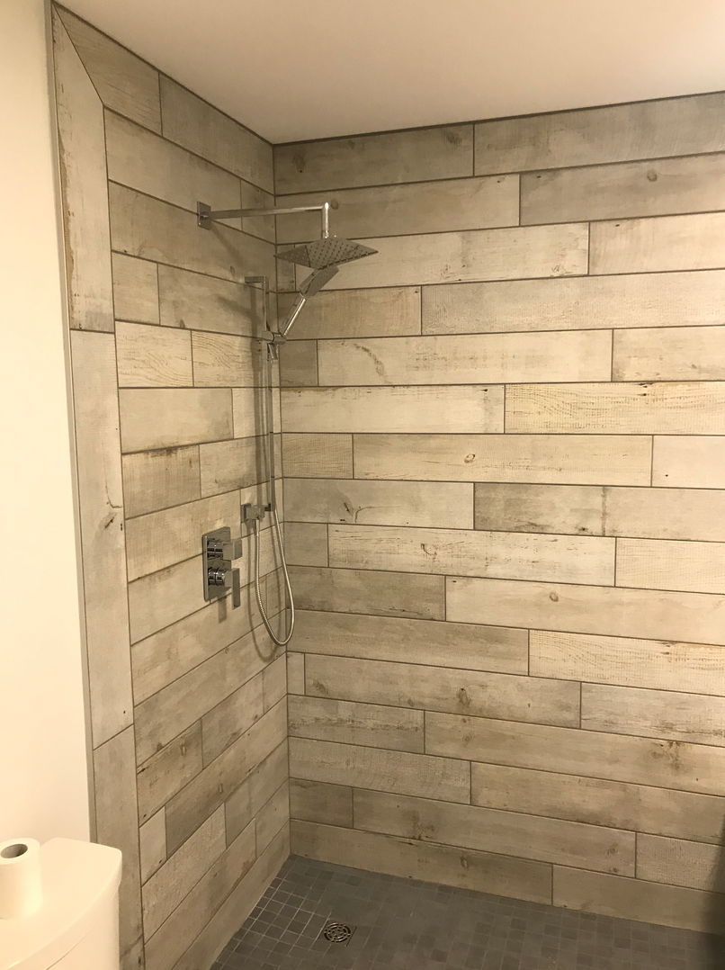 Une salle de bain avec douche et WC.