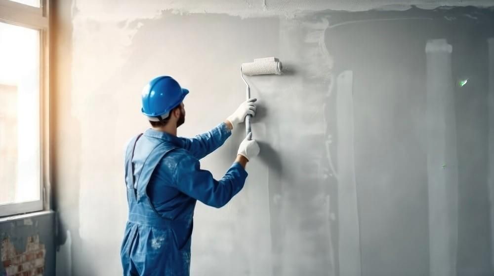 A man is painting a wall with a roller.