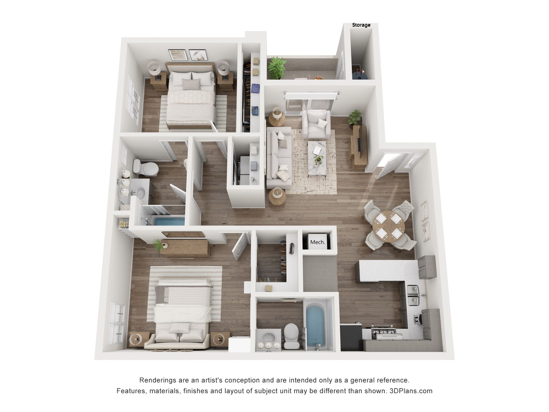 A 3d floor plan of a house with a bedroom , living room , and bathroom.