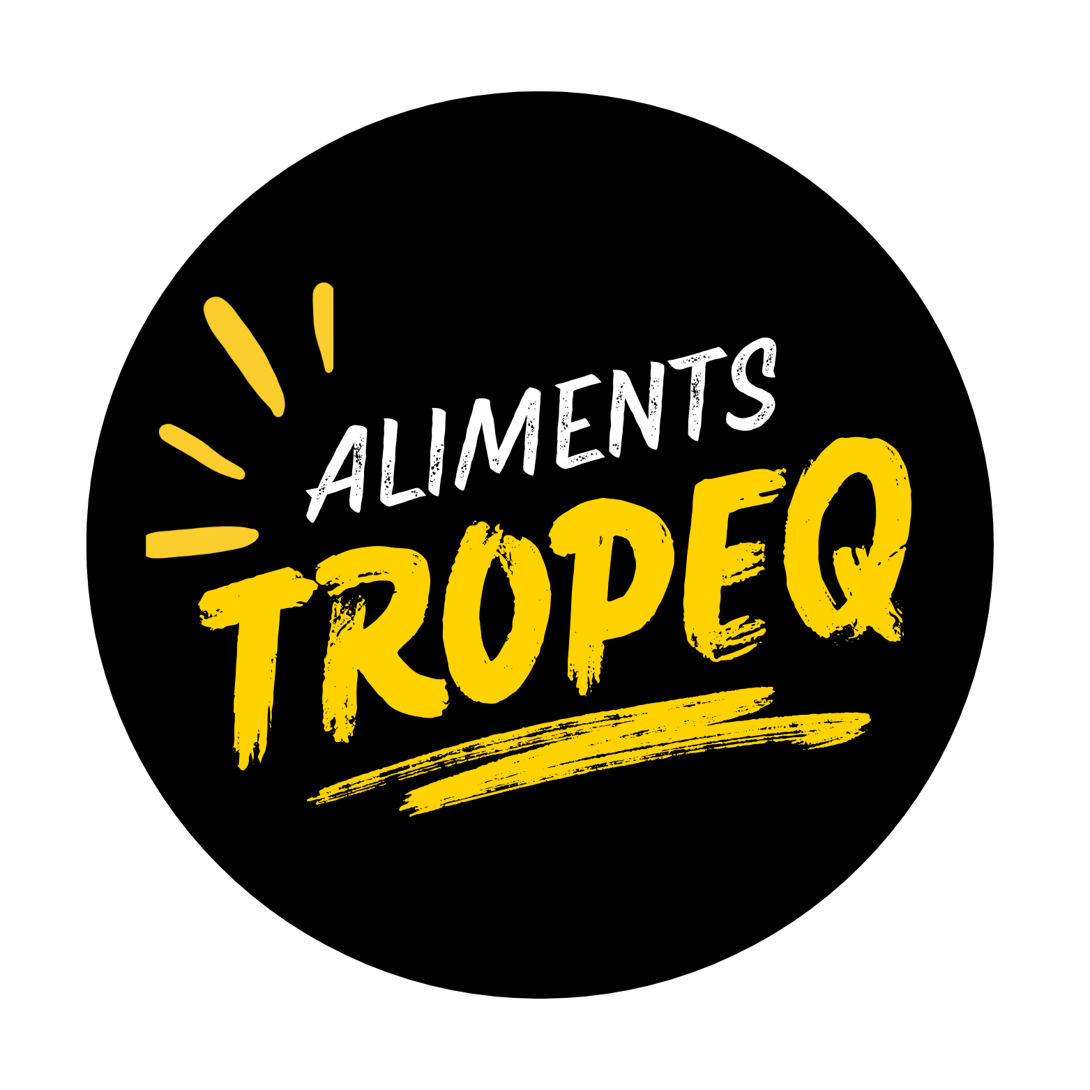 Logo pour Aliments Tropeq : texte jaune sur un cercle noir.