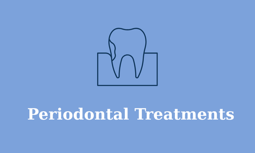 Tooth icon in blue on light blue background with text 