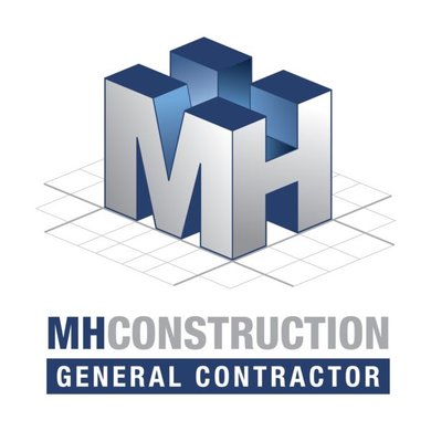 The logo for mh construction general contractor