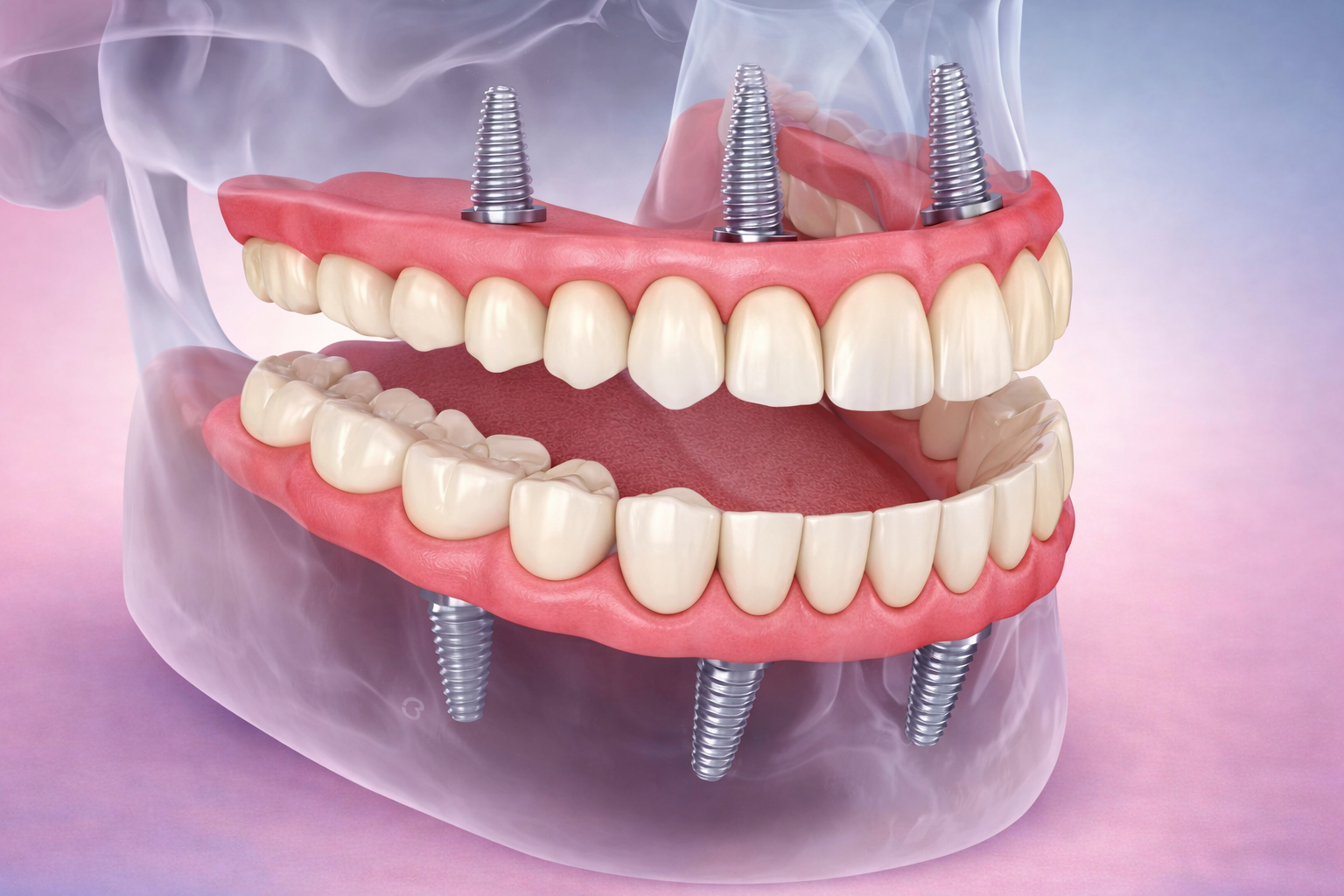 Reabilitação total fixa sobre implantes em modelo dentário
