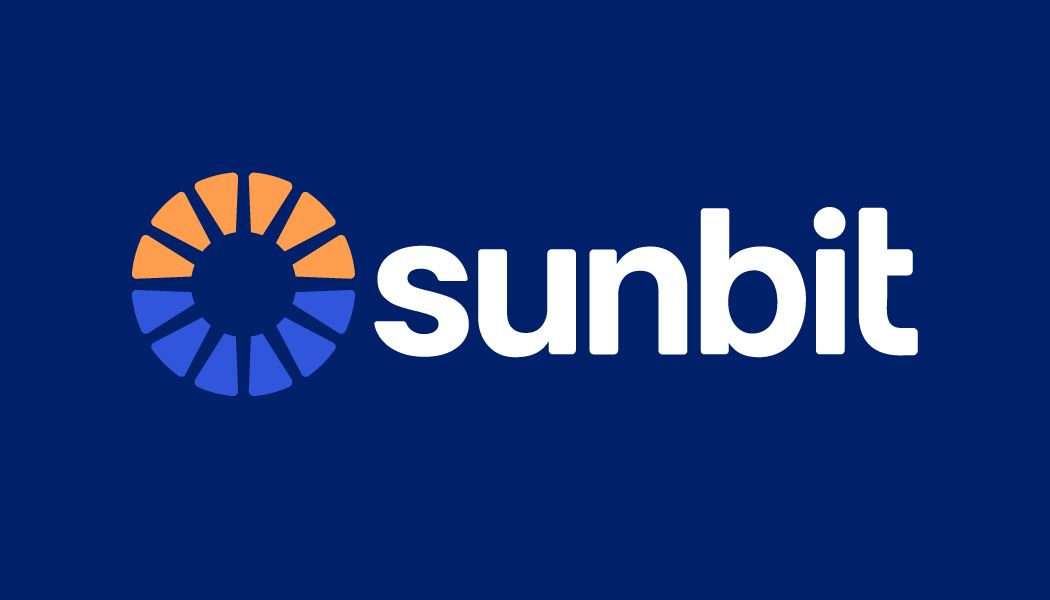 Logo for Sunbit: blue background, with a sun-like symbol and the word 