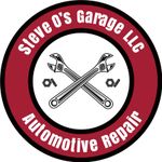 Steve O's Garage LLC logo: crossed wrenches, nuts, and text on a red and white circular emblem, advertising automotive repair.