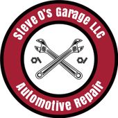 Steve O's Garage LLC logo: crossed wrenches, nuts, and text on a red and white circular emblem, advertising automotive repair.