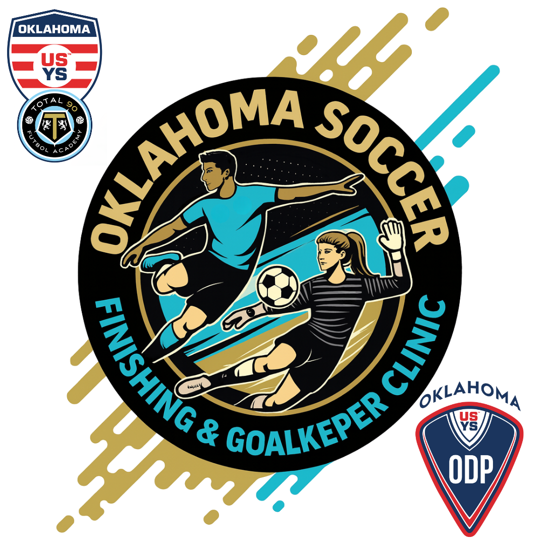 Two athletes running; soccer theme. Man in blue/black uniform, woman in black. Logo says 