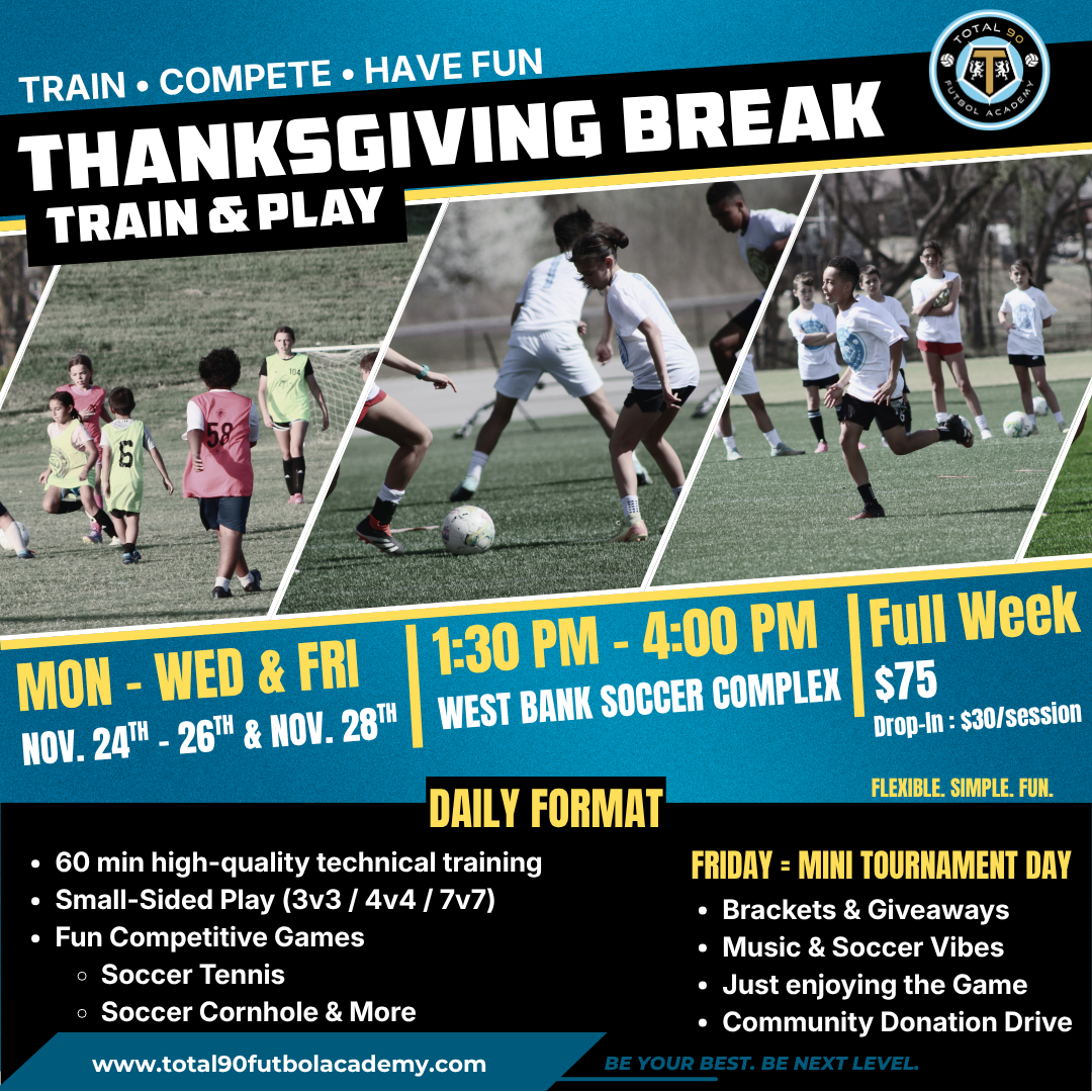 Two athletes running; soccer theme. Man in blue/black uniform, woman in black. Logo says 