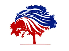 Eagle-shaped tree in red, white and blue, symbolizing patriotism.