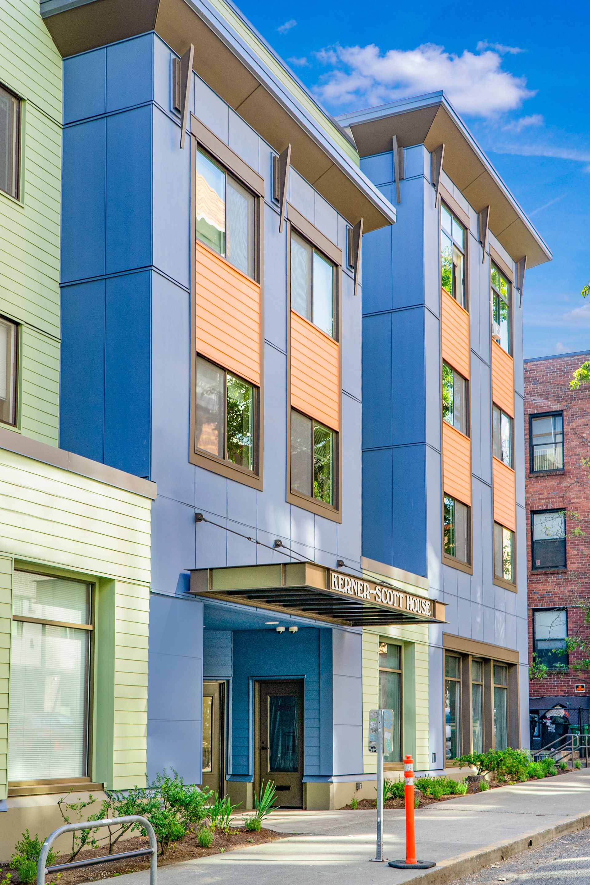 A large building with a lot of windows and a sign that says ' liberty ' on it.