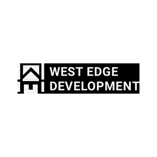 A black and white logo for west edge development.