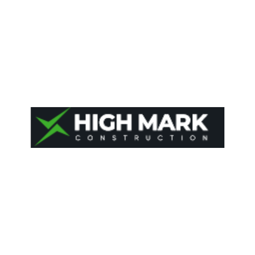 The logo for high mark construction is black and green.
