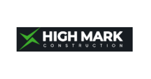 The logo for high mark construction is black and green.