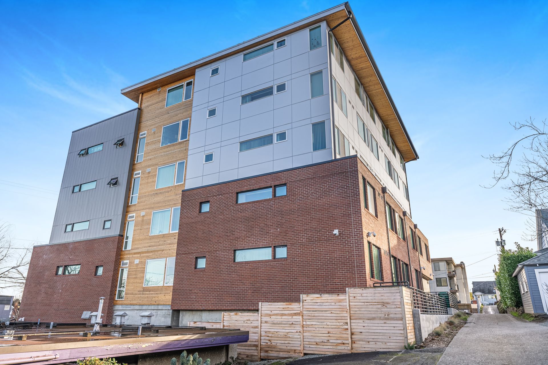 A large building with a lot of windows is being built.