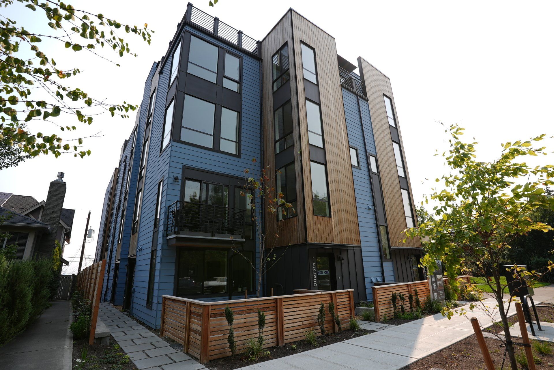 A large blue building with a lot of windows