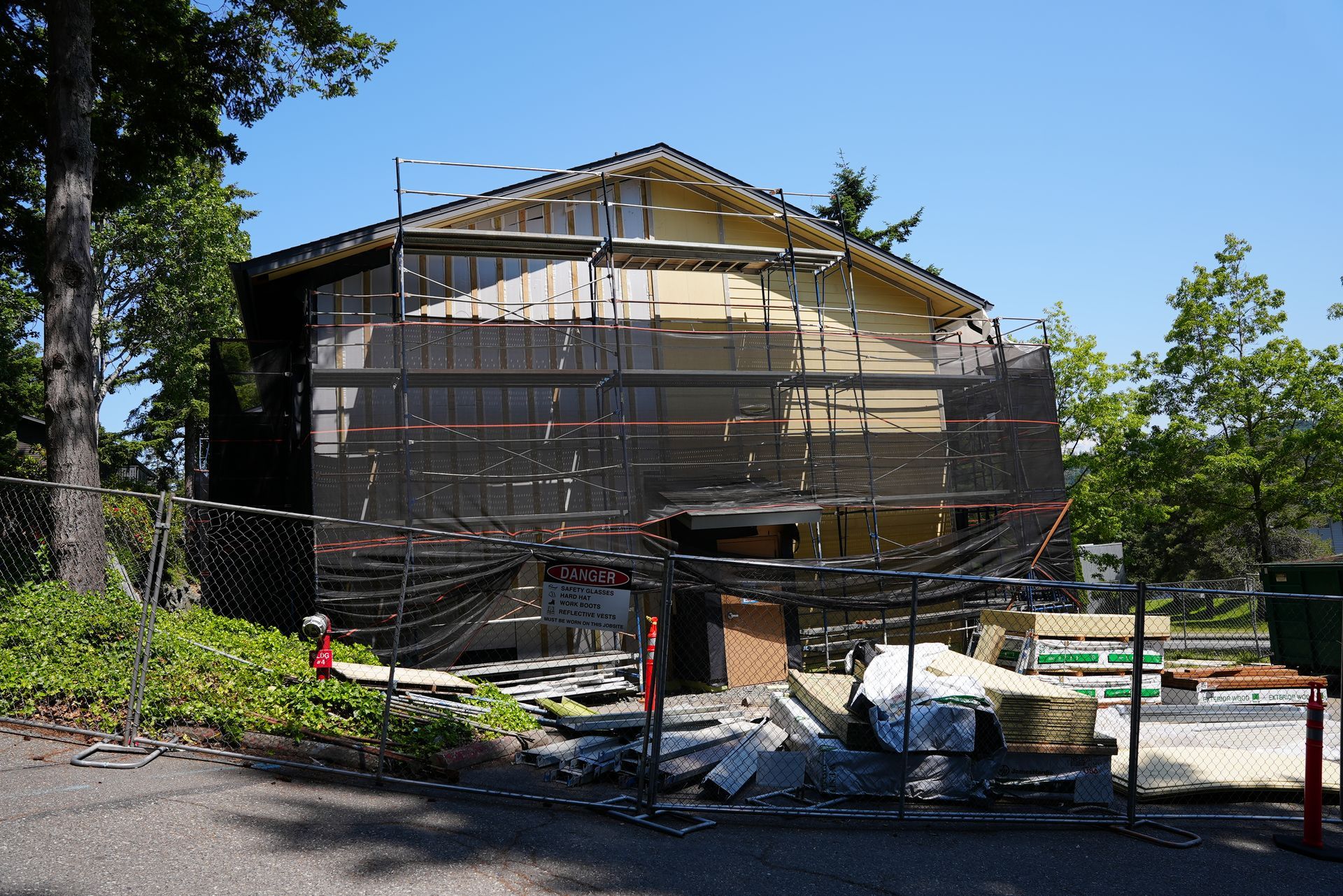 A building under construction with scaffolding around it