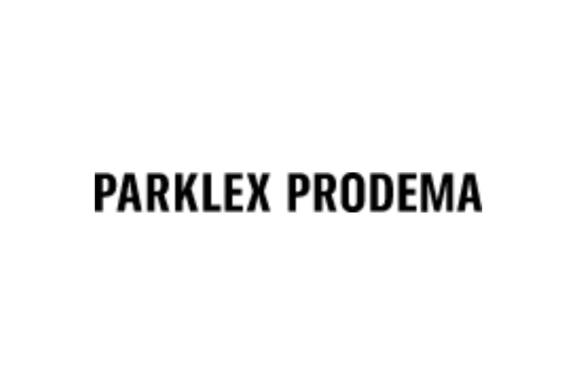 A black and white logo for parklex prodema on a white background.