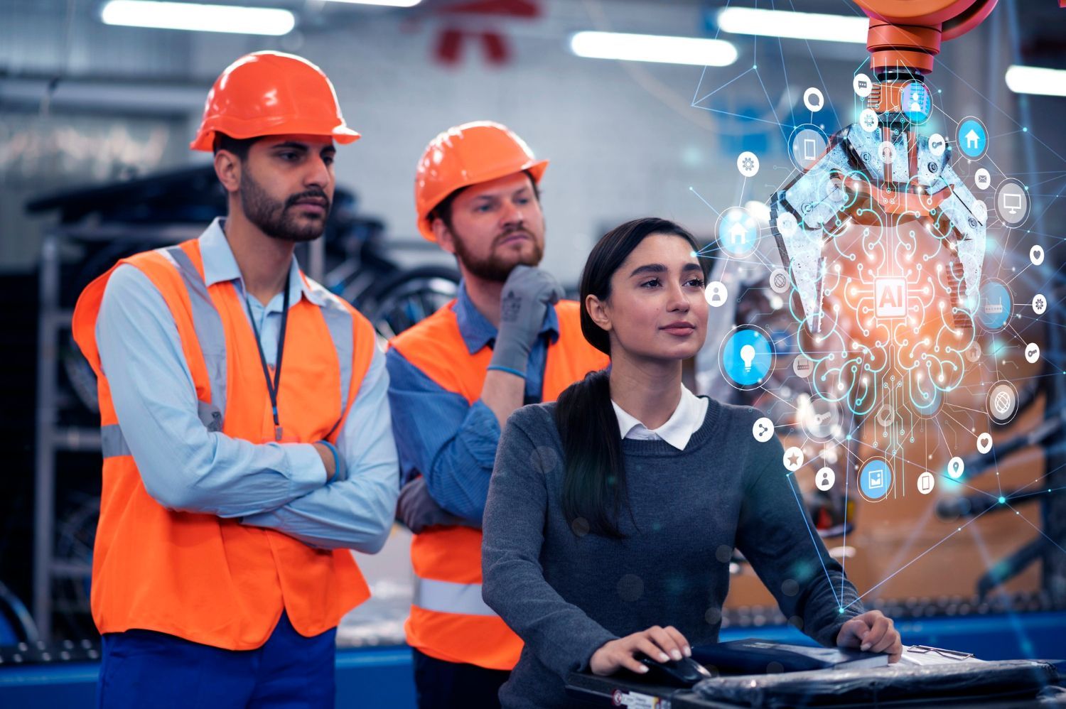 A group of people are working in a factory.