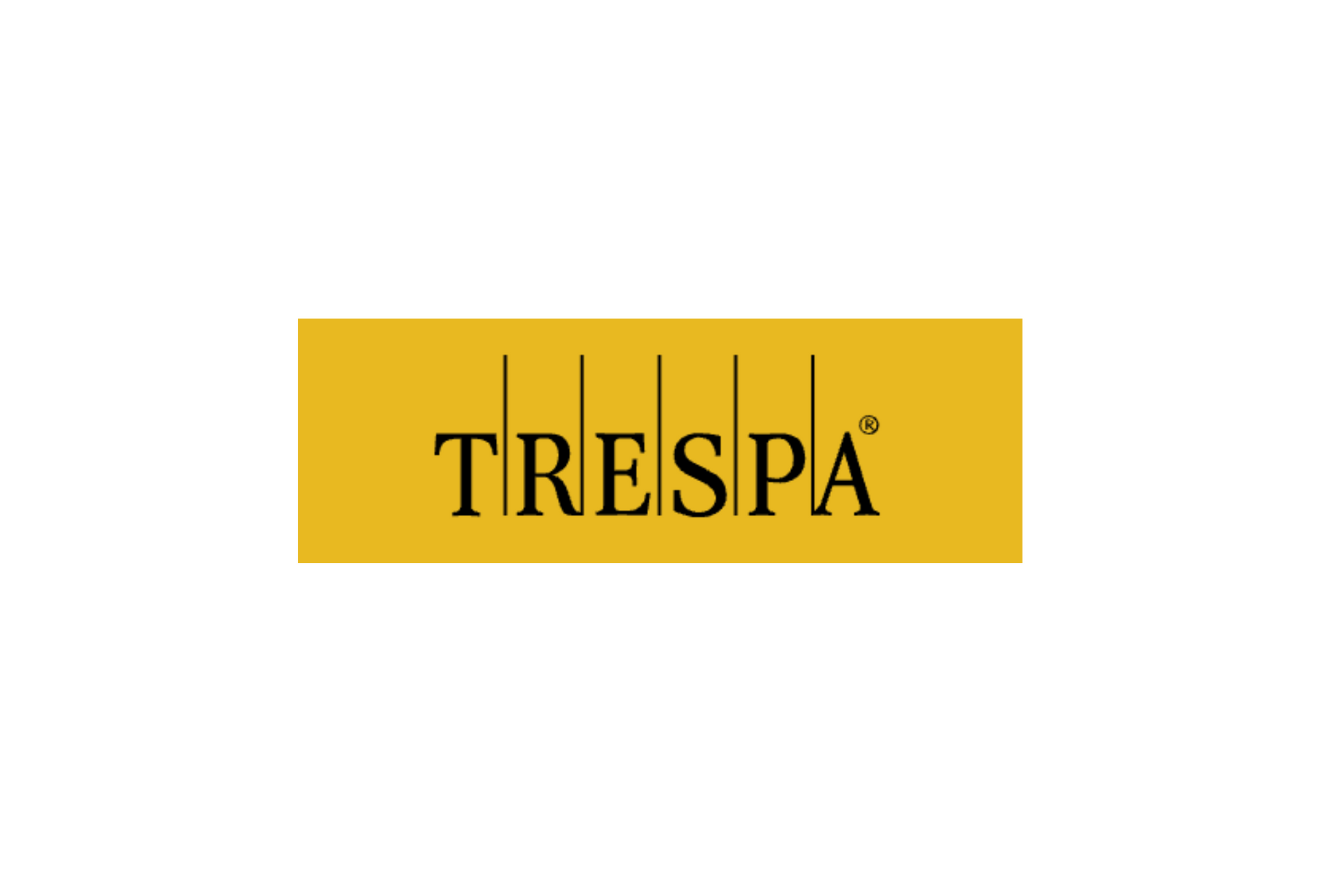 A yellow and black logo for trespa on a white background.