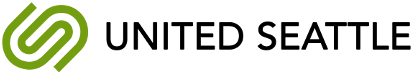 The logo for united seattle is green and black on a white background.