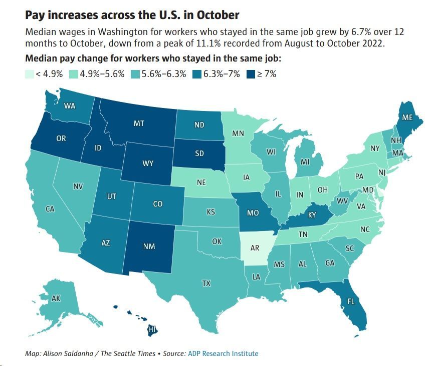 A map showing pay increases across the u.s. in october