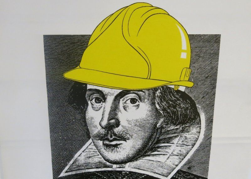 A drawing of a man wearing a yellow hard hat