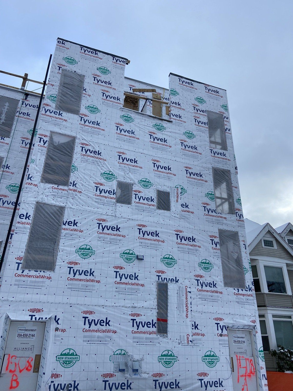 A building under construction with a lot of styrofoam on it.