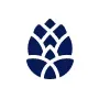 Blue and white stylized pine cone icon.