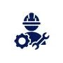 Engineer icon with gear, wrench, and hard hat.