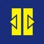 Yellow arrows pointing outwards flanking two yellow vertical rectangles on blue.