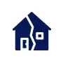 Blue house icon split down the middle, representing divorce or separation.