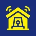 Yellow house with alarm signal on a blue background.
